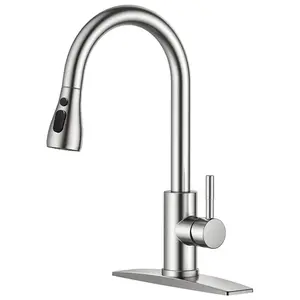 FORIOUS Pull-Down Sprayer, Single Handle, High Arc Stainless Steel Faucet, Fits 1 or 3 Holes, for Kitchen Farmhouse Camper, Laundry, RV, Bar