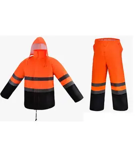 FX SAFETY Class 3 Orange Rain Suit / Includes Jacket with hood and Rain  Pants High Visibility Reflective Black Bottom Waterproof Reusable