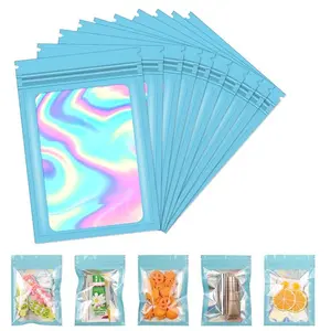 50 Pcs Reusable Blue Sealed Zipper Bags, Thick Colored Self-Seal Bags, Transparent Window Portable Storage Bags, Jewelry Storage Bags