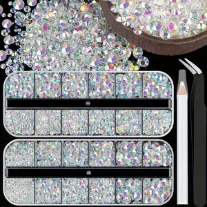 3500pcs Resin Rhinestones Kits, 2/3/4/5/6mm Flatback Jelly Rhinestones, Transparent Ab Non Hotfix Crystal Gems for DIY Crafts