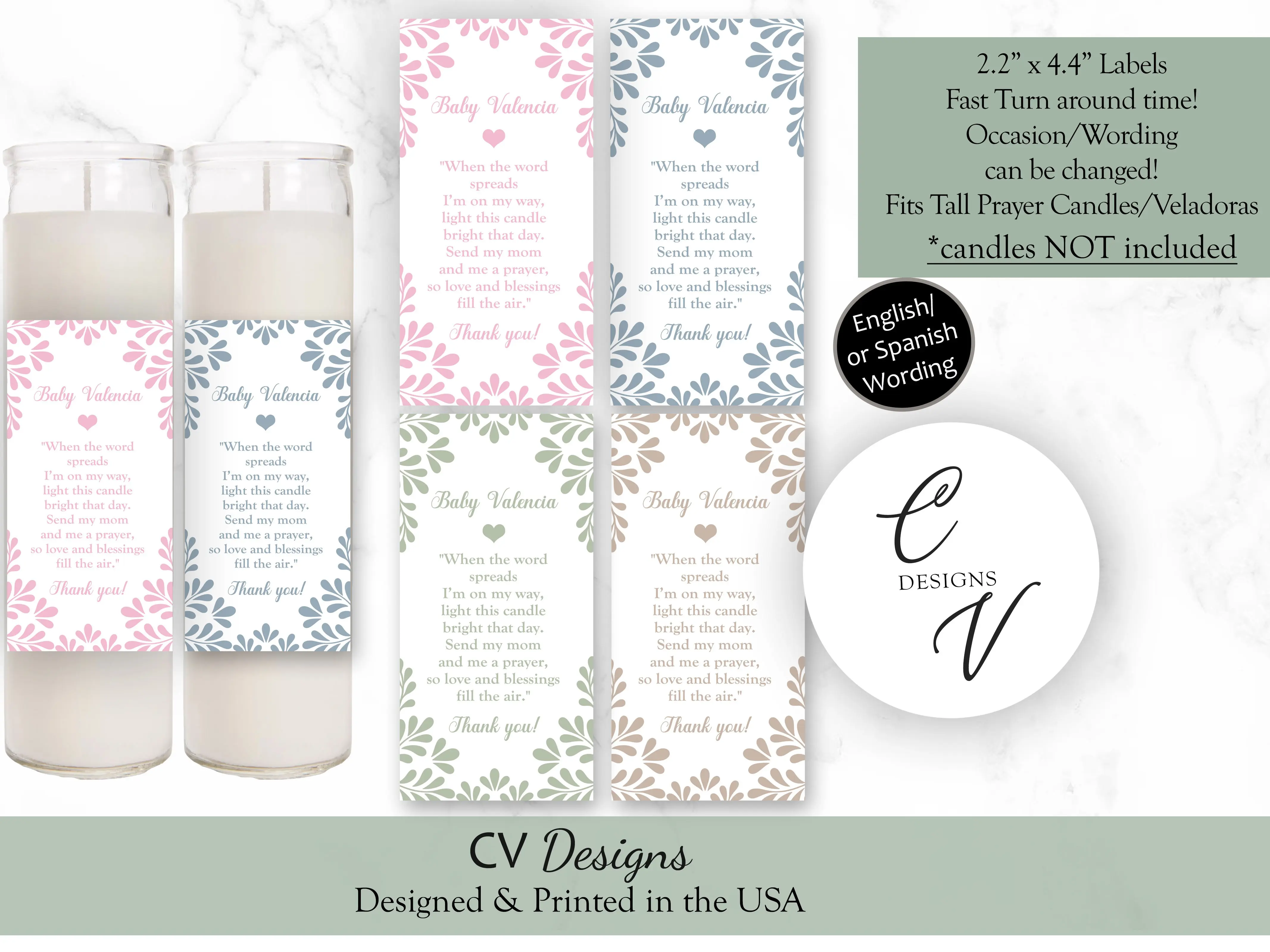 Baby Shower Prayer Candle Labels