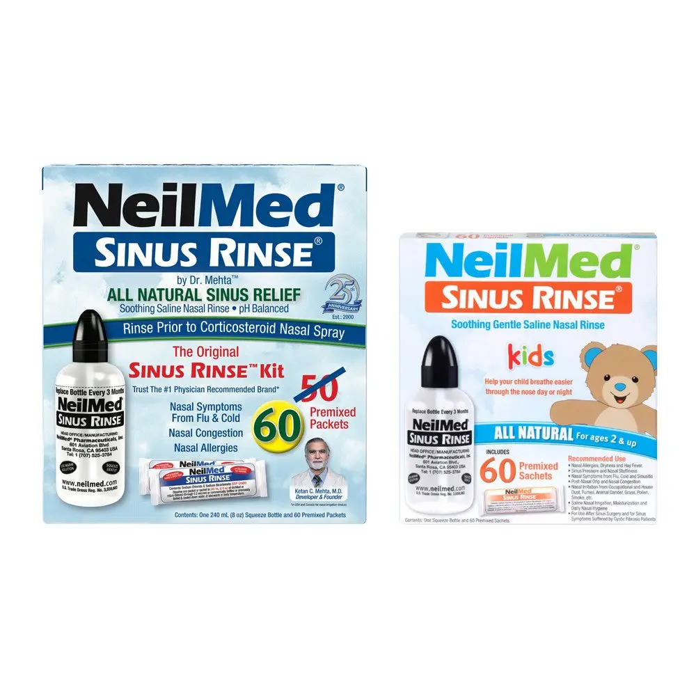 NeilMed Sinus Rinse Kit – All Natural Saline Nasal Rinse, 8oz Bottle with Premixed Packets, Ages 2+NeilMed Sinus Rinse Kit – All Natural Saline Nasal Rinse, 8oz Bottle with Premixed Packets, Ages 2+