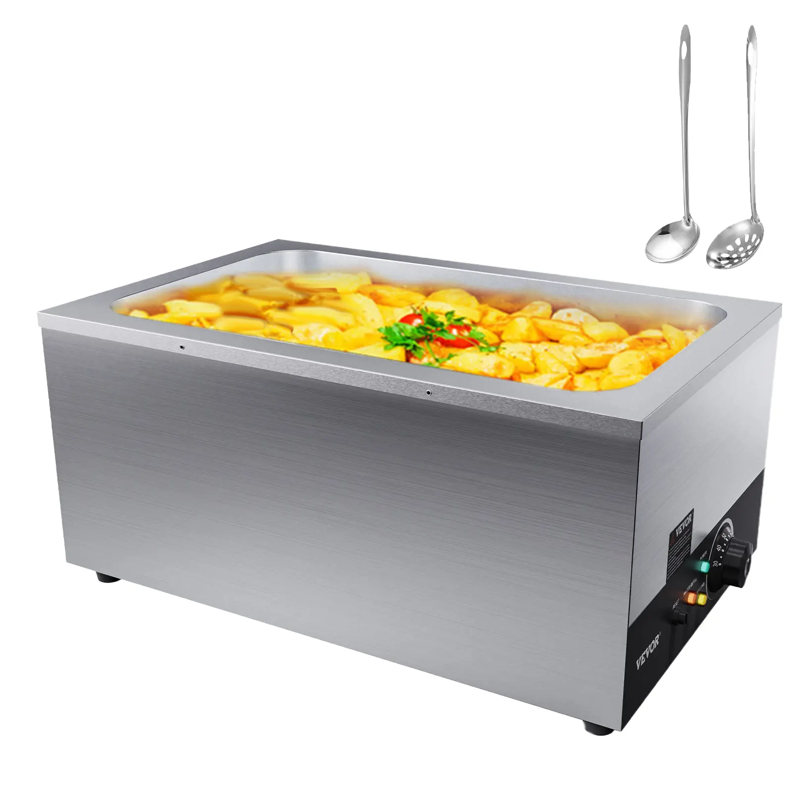 【Summerfinds】VEVOR 24QT Stainless Steel Commercial Electric Food Warmer - 1200W Fast Heating Bain Marie, 86-185°F Temp Control, 13.9"x21.9"x6.5" Countertop Kitchen Appliance, Kitchen Supplies, Enhanced Security Features, for Restaurants, Parties, 24Qt Cap