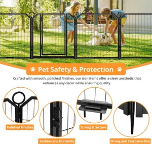 8 Panel Dog Playpen Outdoor, 24 Inch Dog Fence with Gate & Fixed Stakes, Pet Exercise Pen for Yard RV Camping Garden, Durable Steel Playpen for Puppy Small Dogs