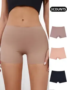 3-Pack Comfortable Stretch Seamless Boxer Briefs, Breathable Invisible Underwear, Fitted Casual Style for All Seasons