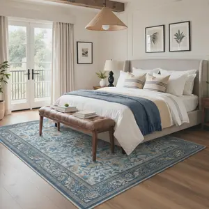 【Deals For You Days】GENIMO Home Rug – Soft, Non-Slip, Pet Friendly, Machine Washable Carpet, Ideal Area Rug for Living Room, Bedroom, Kitchen, Hallway Floor Decor ,ARC012-BLUE-GREY