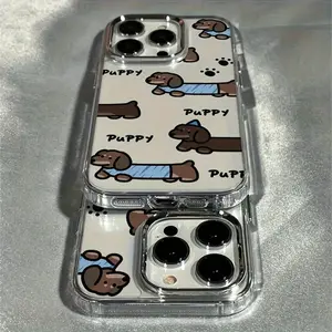 Apple iPhone 17 16 15 14 13 12Plus Pro Max series luxury transparent electroplated lens protection, soft phone case with various dachshund design patterns and electroplated lens