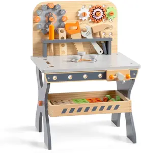 Wooden Play Work Bench for Kids & Toddlers, Pretend Tool Workbench Set with Activity Table, Toy Tools Construction Workshop to Build Hands-on Abilities, Ages 3+