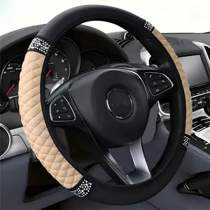 Soft Leather Car Steering Wheel Cover,Universal 15 Inch Colorful Rhinestones Anti-Slip Elastic Steering Wheel Covers for Most Cars, Sparkly Crystal...