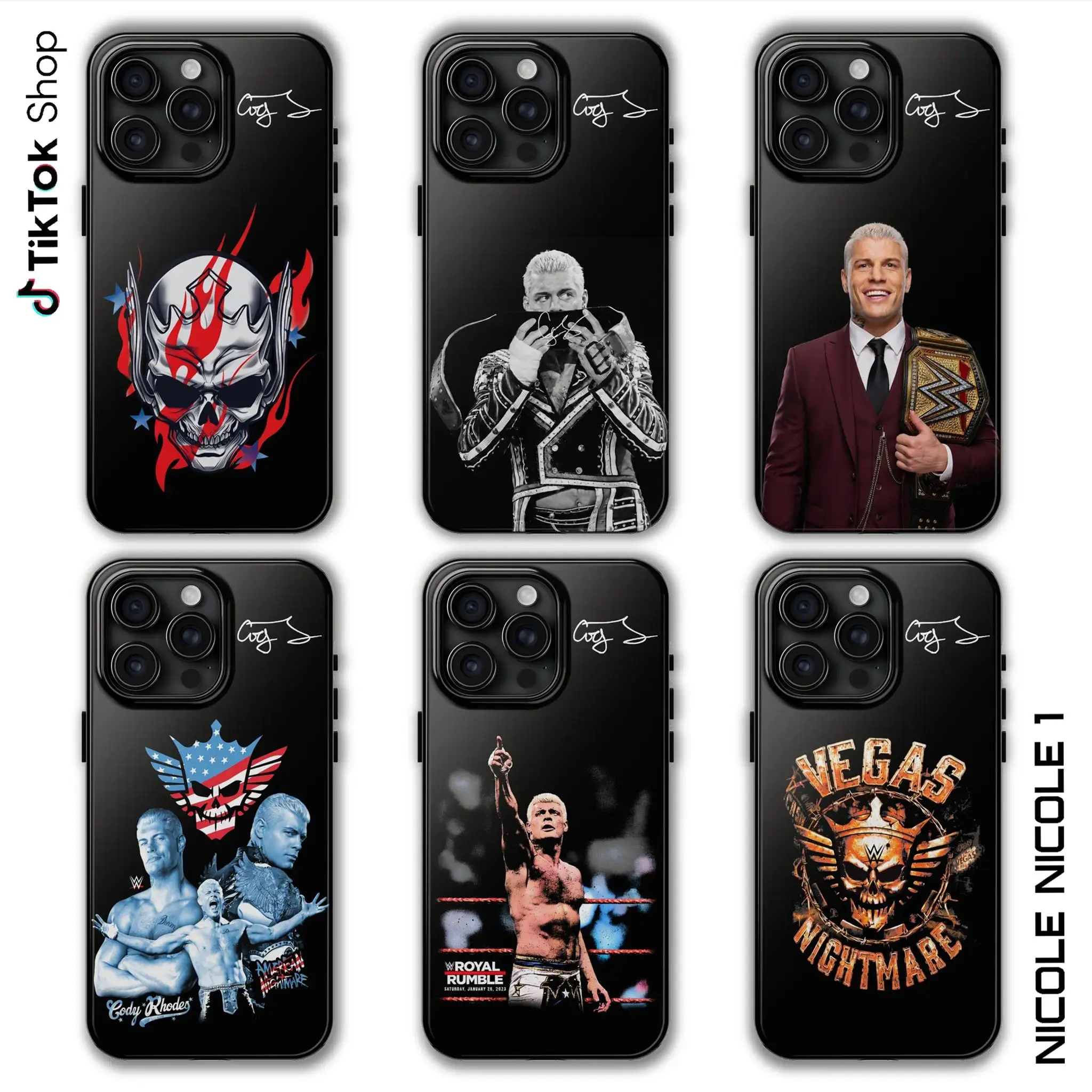 Cody Rhodes WrestleMania 42 Hard Shell Iconic Signature Phone Case, Wrestling Champion Black Phone Suitable for iPhone 17-11 Pro Max/Plus and  Samsung Galaxy S23-25