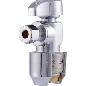 Max 1/2 x 1/4 Inch Compression Angle Stop Valve, Quarter Turn, Push to Connect Brass Plumbing Fitting, PEX Pipe, Copper, CPVC, PE-RT, HDPE, UR23336