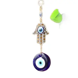 Evil Eye Door Gem Hanging Gem with Blue Eye Design and Gold Hamsa Hand Charm