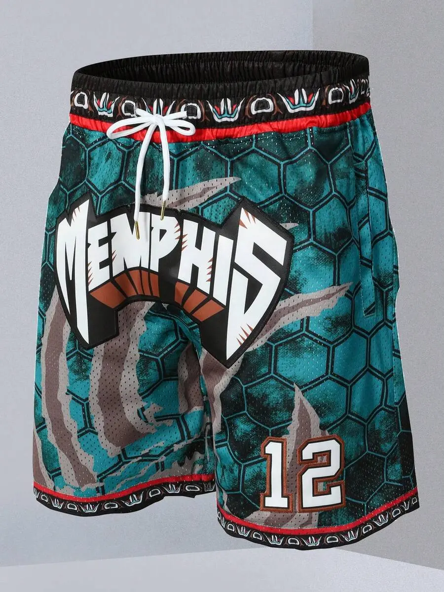 Men's Basketball Shorts 12 Green Embroidered Zipper Pocket Training Casual Sports Shorts