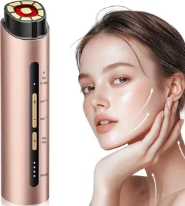 INTEO Cordless Microcurrent Facial Device with Rechargeable Battery, 3 Modes, Red Light Therapy, Portable Ergonomic Gold Finish Skin Care Massager for Face & Neck, Ideal Gift for Women