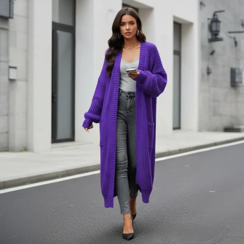 Women 2026 Long Knee Length Tunic Cardigan Sweater Autumn Winter New Lazy Style Loose Thickened Knitted Coat Fashion Trend Suitable for Formal Occasions or Daily Wear Pursuing Unique Temperament