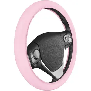 BDK Ultra Soft Pink Steering Wheel Cover, Unisex Car Accessories Non-Slip Comfy Soft Grip Faux Leather Auto Steering Wheel Cover for Cars Trucks Vans SUVs - Fits Standard 15" Inch Steering Wheels