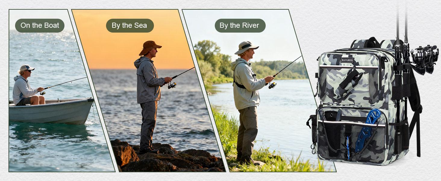 Fishing Backpack with Removable Bait Binder, Water-Resistant Tackle Storage Bag with Rod Holders & Adjustable Compartments,Fishing Gear Bag