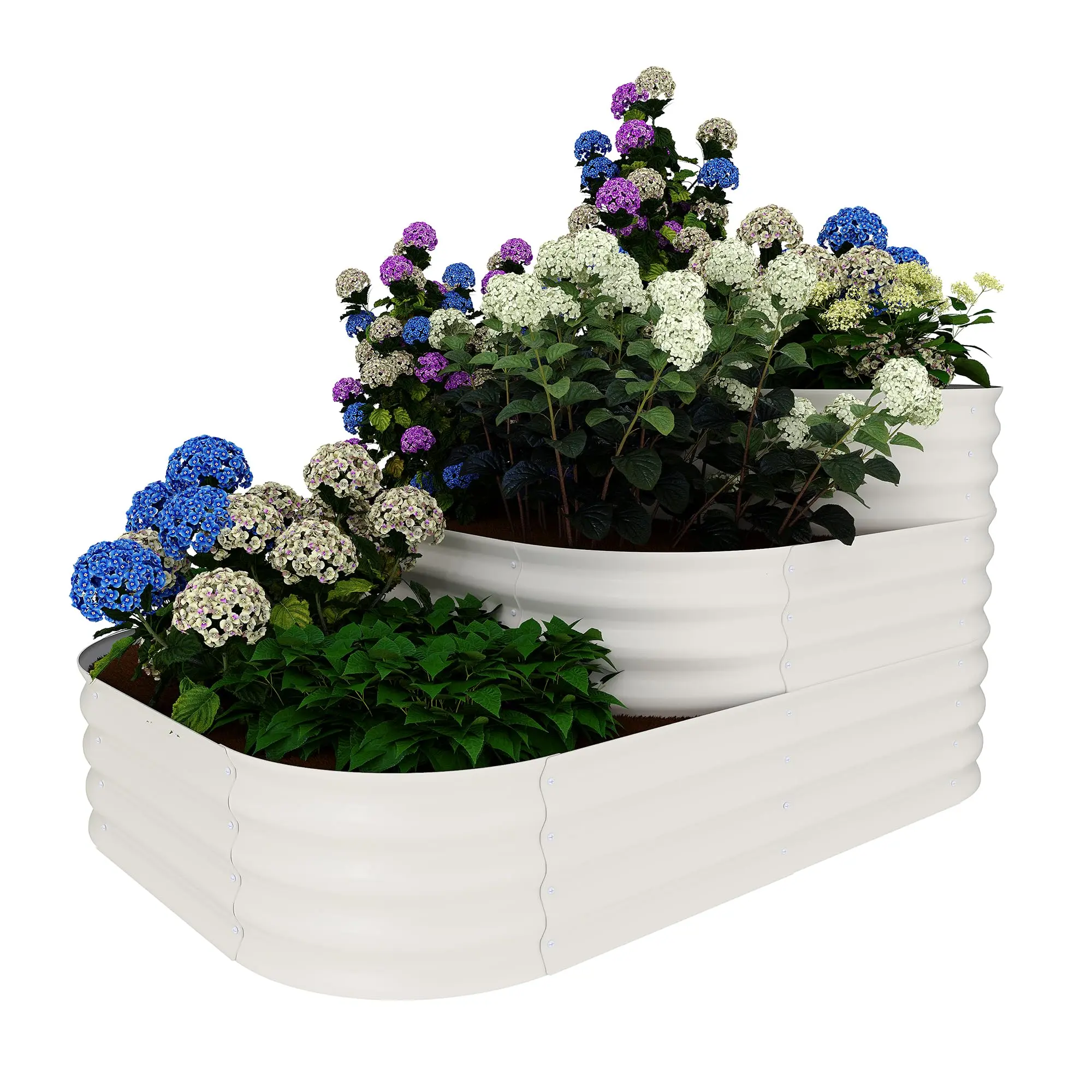 Galvanized Steel Metal 3-Tier Modular Raised Garden Bed Kit - Sturdy, Deep-Root Outdoor Planting Boxes with Drainage, Rounded Edge, Open Base, All-Climate Durability, Easy Configuration for Vegetables, Herbs, Large Patios
