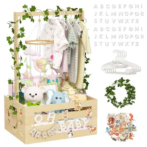 Large Baby Shower Gifts Basket Wooden Crate, Personalized Wooden Letters Hangers New Born Baby Girl Boy Gifts Vine Decorations Cute Closet with Adjustable Handle Pregnancy Gifts for New Mom Parents