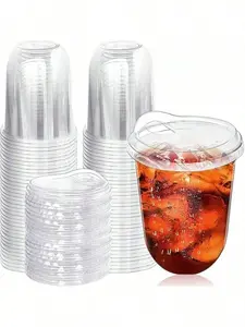 20-Pack Plastic Cups with Direct-Drink Lids – Disposable Coffee & Protein Shake Cups, Round Base No Handles, Portable for Birthdays, Weddings, Parties, Ice Coffee To Go Cup, New Arrivals, Essential for Girls' Party, Summer Vibes, Outdoor Fun