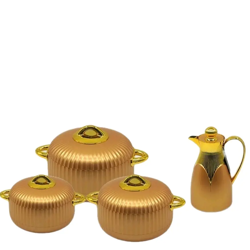 Hotpot Food Warmer - Gold Color Kitchenware Set with Three Containers and a Pitcher for Warm Food Service