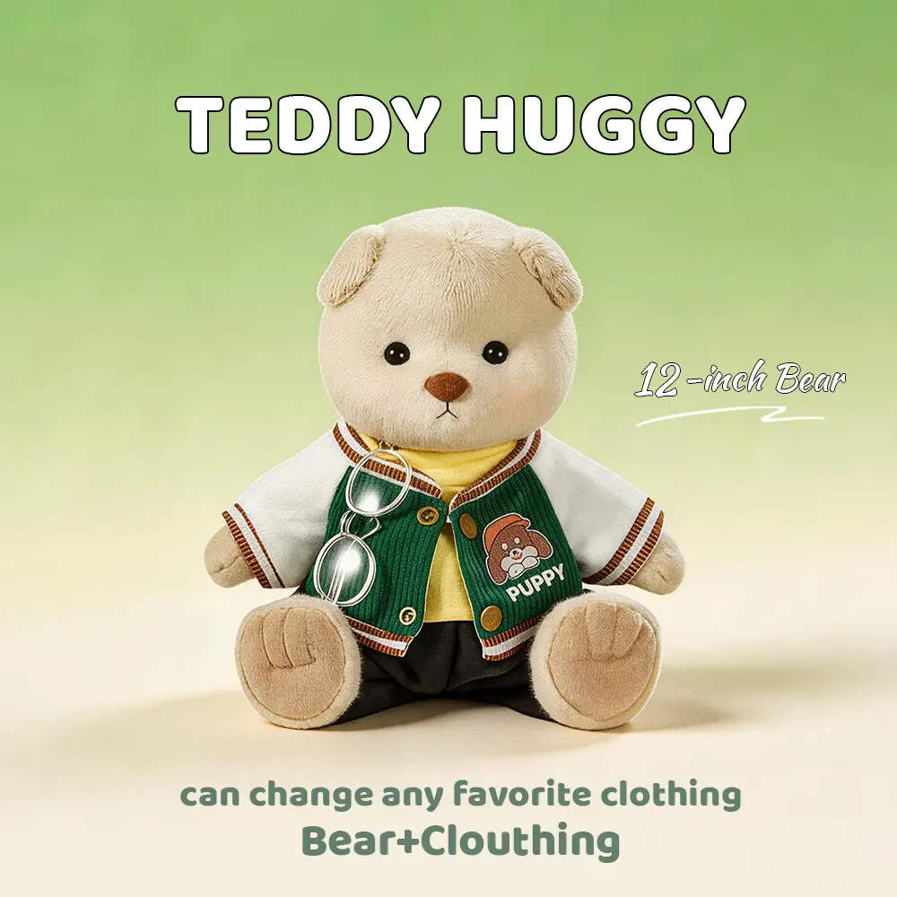 TEDDY HUGGY Cute Teddy Bear Series - Green Baseball Jacket Paired with a Cute Teddy Bear - 12 Inches Tall - Soft Plush Toy with Movable Joints - The Perfect Gift for Any Age.