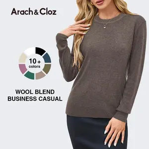 Arach&Cloz Women Spring Fashion Wool Blend Sweater 2026 Long Sleeve Crew Neck Business Casual Pullover Tops Trendy Outfits