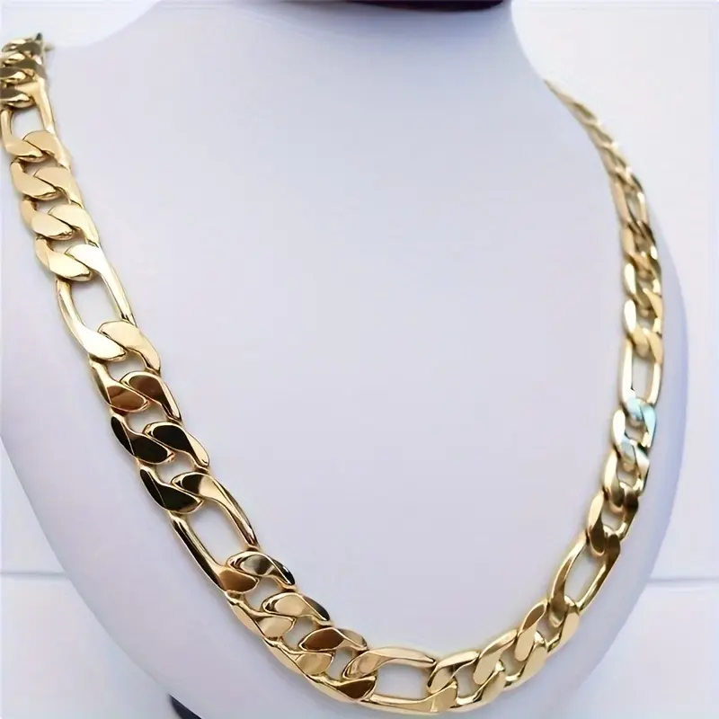 Men's 18K-Plated 8mm Chunky Chain Necklace Adjustable 16-30 Inch Durable Electroplated Finish for Casual Formal Wear Father’s Day Gifting