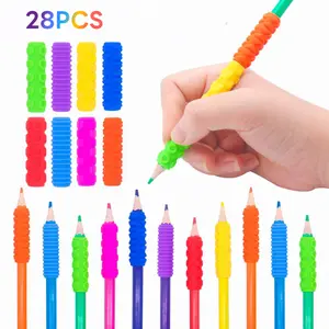 28 Pack Sensory Pencil Grips & Quiet Fidget Toys for Classroom, Ergonomic Writing Aid for Kids Handwriting, Silicone Gripper, ADHD Autism Tools for Students and Special Needs