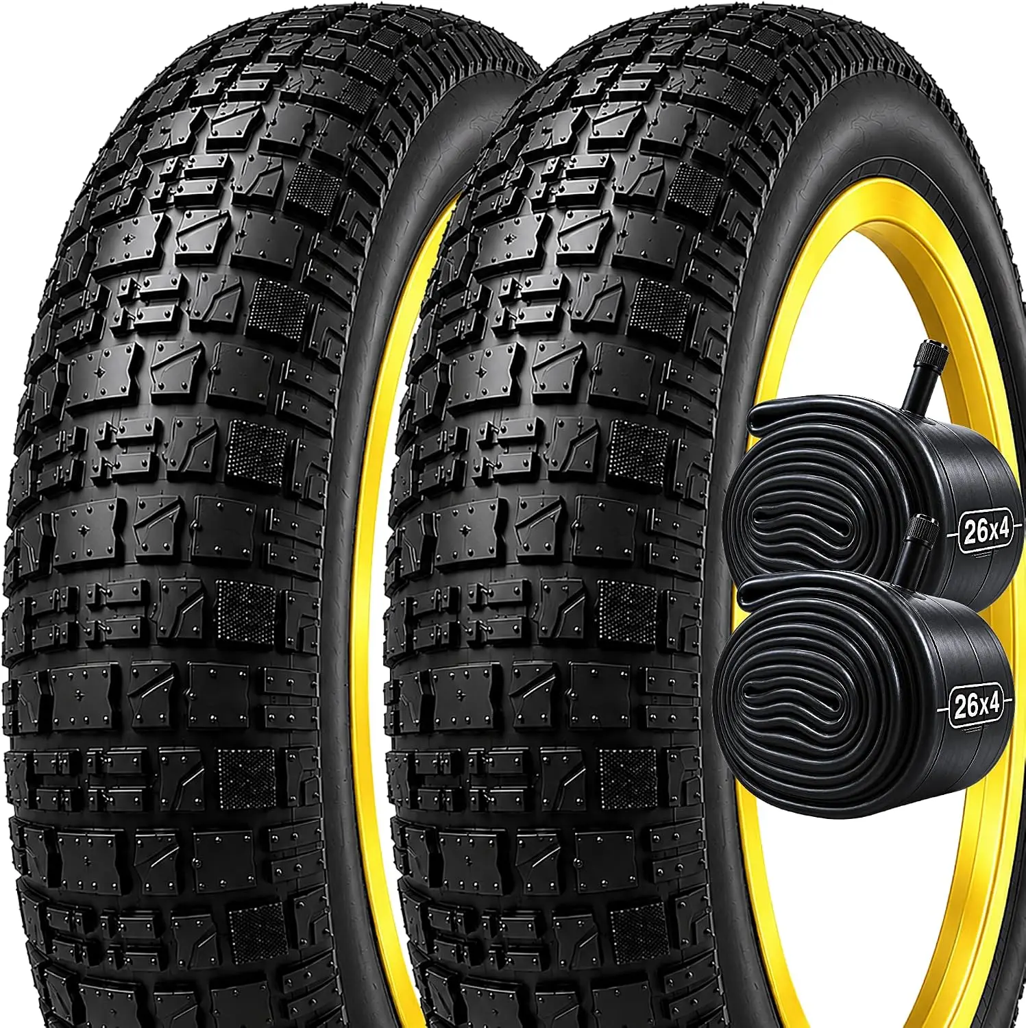 20x4.0 / 26x4.0 All-Terrain Folding, Puncture Resistant Fat Tire for E-Bikes & Fat Bikes, Includes 2 Tires and 2 Inner Tubes, Off-Road Tire Components & Parts, Aggressive Grip