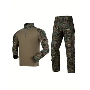 Men’s Tactical Camouflage Gear Set – Durable Polyester Shirt & Pants with Camouflage Pattern, Long Sleeves, Zip-Up Collar, and Multiple Pockets for Outdoor Activities, Training, Running, and Military Events, Sports Outfit | Rugged Style | Smooth Texture
