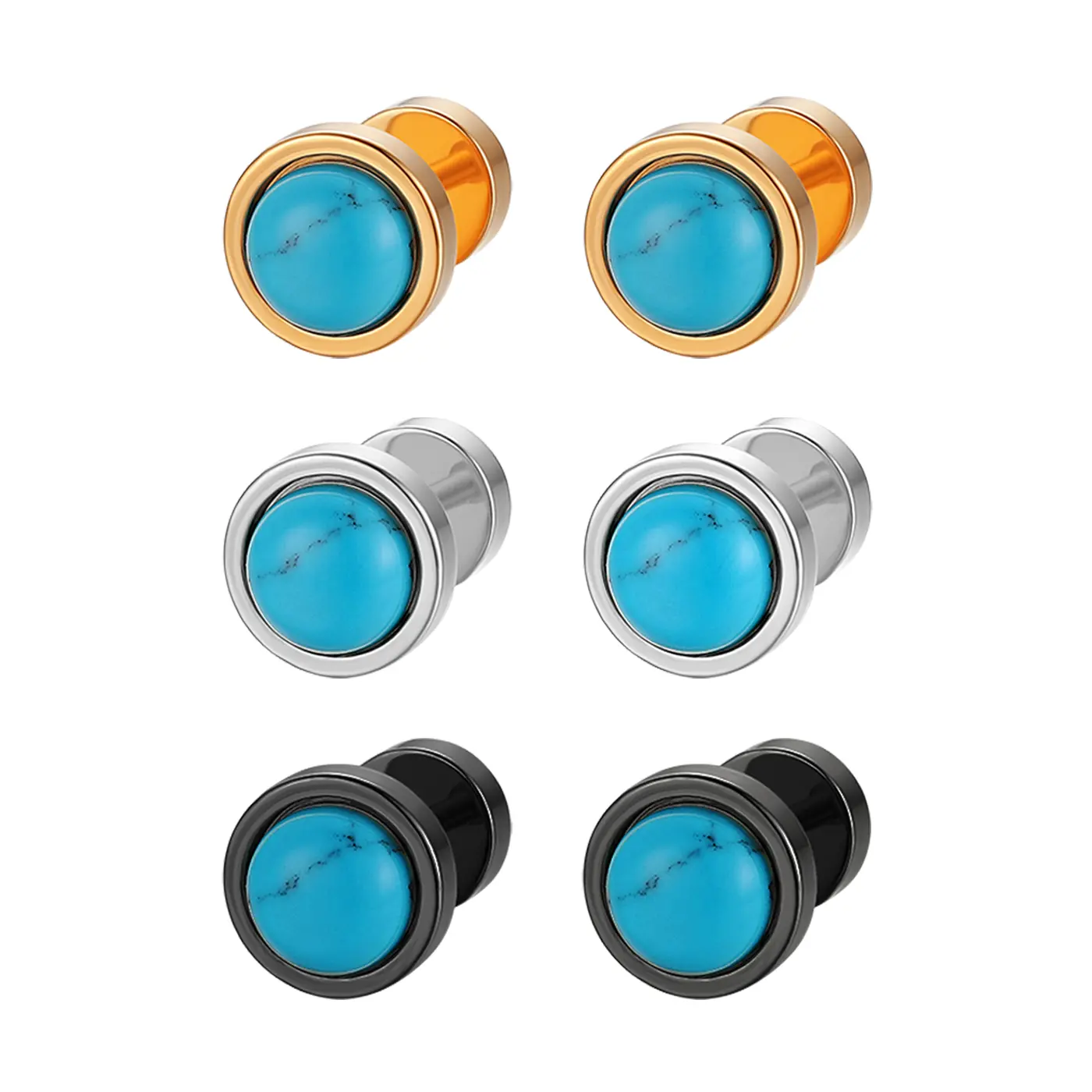OIDEA Classic Turquoise Center Barbell Stainless Steel Stud Earrings - Unisex, 1.3cm x 0.8cm, Lightweight Minimalist Jewelry for Women, Source-Backed, Ideal for Daily Wear, Gifting, Small Ear Stacks, Denim Outfits, Minimalist Casual, 1.3X0.8cm