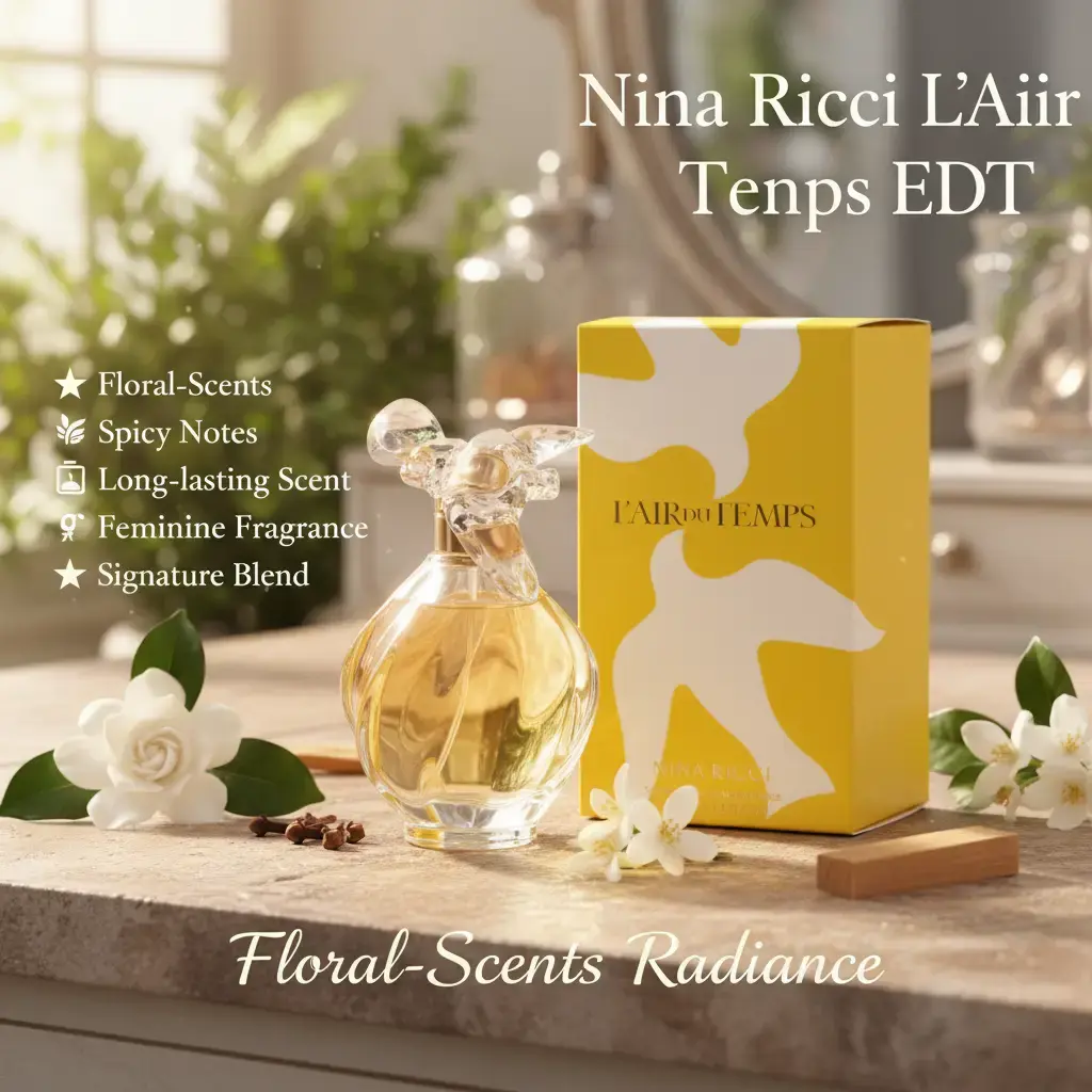 Nina Ricci L'Air du Temps Regular Edition Eau de Toilette Spray (3.4 fl oz, 3-3.9 fl oz range) - Floral-Spicy Women's Perfume for Adults with Gardenia, Sandalwood, Orchid, Peach, Citrus, Jasmine, Musk, Liquid Single Item, No Harmful Additives