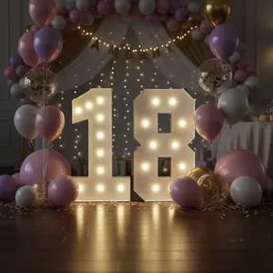 2-Pack 18-Inch Light Signs, & Warm Color Lights, Paper Bag Lights, 3 Feet High Mosaic Numbers, Perfect for 18th Birthday Party Decorations