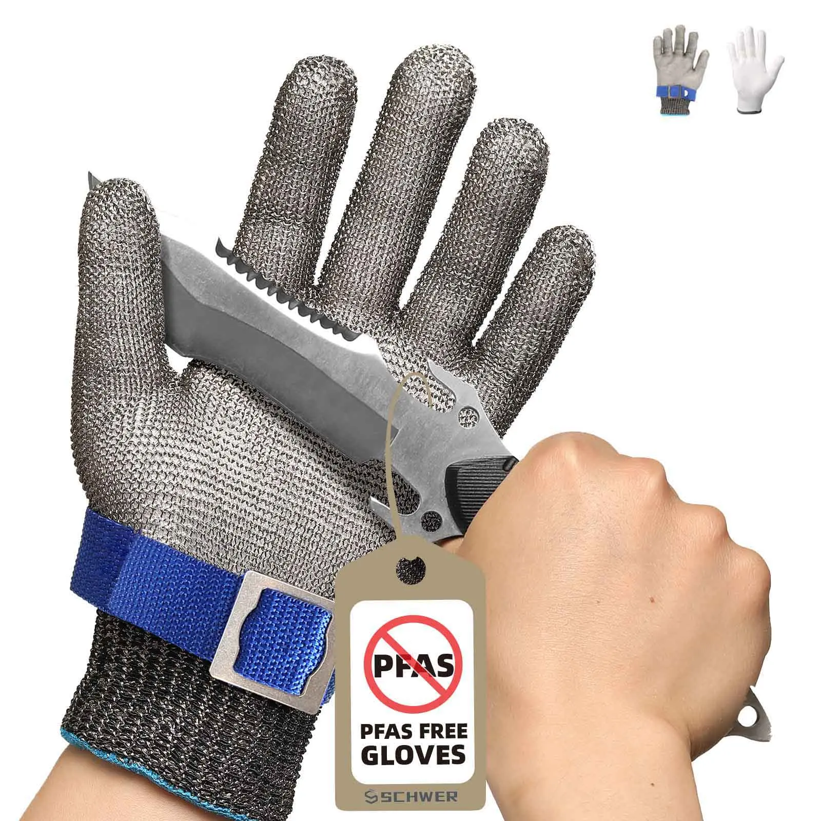 Schwer SlicePro ANSI A9 Cut Resistant Glove PR1706, Stainless Steel Mesh Metal Glove, Food Grade for Kitchen Cooking, Butcher Meat Cutting, Oyster Shucking, Mandoline, Fishing  (Pack of 1),camping essentials