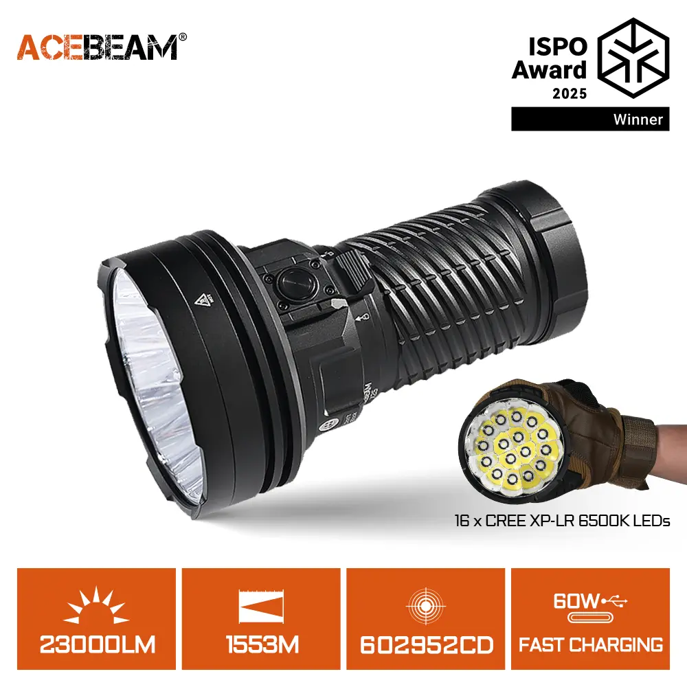 ACEBEAM X25 Tactical Flashlight, Rugged High-Power 22,000 Lumen LED with 1505m Long Range Beam & RGB Modes, USB-C Fast Charging Lithium-Ion Battery, IP68 Waterproof for Search & Rescue, Led Light, Outdoor Gadgets, Batteries, Battery Holder Compatible With