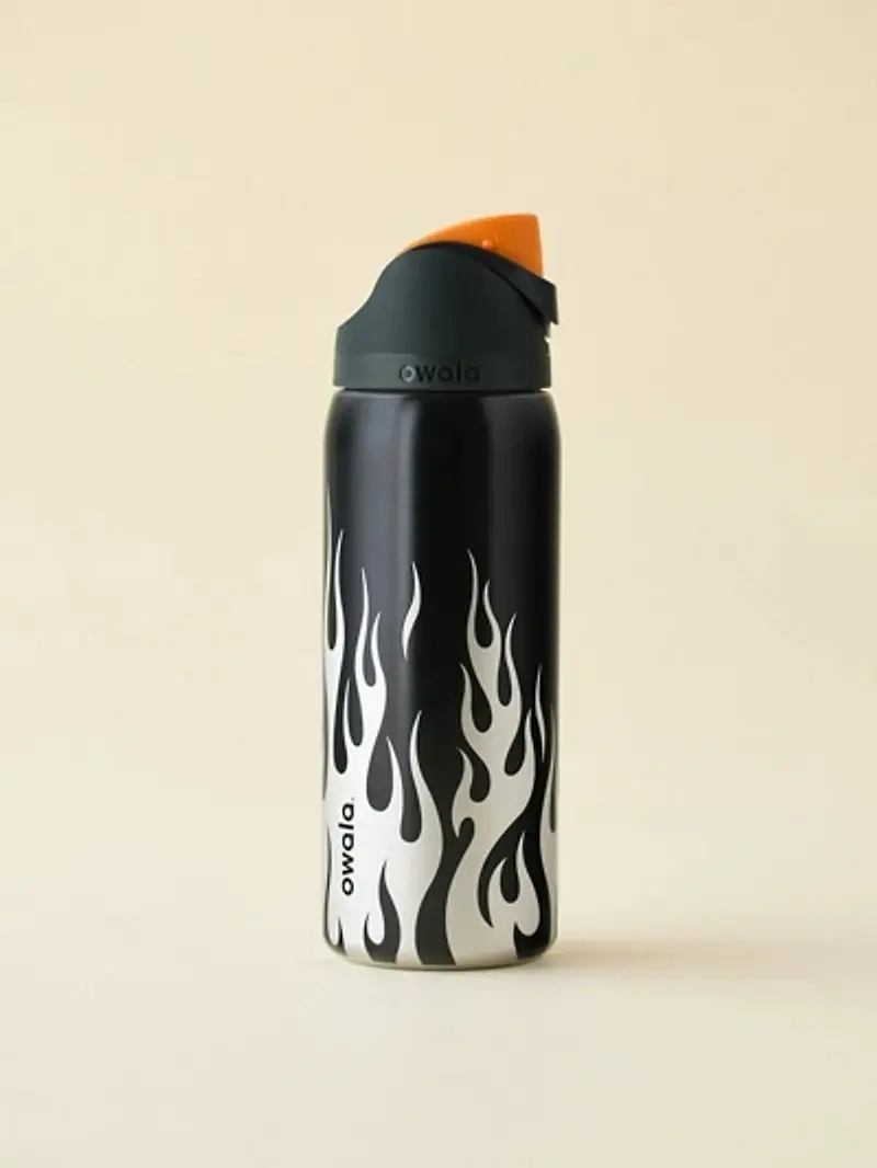 Owala FreeSip 32 oz Stainless Steel Insulated Water Bottle [Black Flame] - Hydration Tumbler, Portable Stainless Steel Flask, Leak-Proof Dual-Sip Lid with Straw, Carry Loop, Cold Beverage Tumbler, Mothers Day Gift