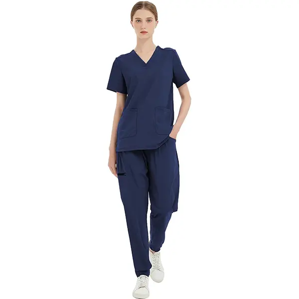 Scrub Sets Jogger style 4-Way Stretch Nurse Uniform Set Women's Medical Nursing Outfits V-Neck Top and Yoga Pants with High Waist and Drawstring  Workuniform