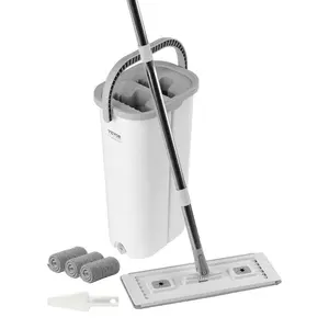VEVOR Mop and Bucket with Wringer Set, Wet Dry Use, Flat Mop and Bucket System with 3 Washable Microfiber Pads, Flat Mop with Stainless Steel Handle, Mop Bucket Set for Hardwood Tile Vinyl