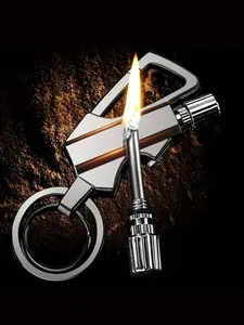 Outdoor Portable Multi-Functional Keychain - Built-in Bottle Opener Men'S Fashion Accessory Metal Material Suitable for Outdoor and Camping - Fire-Proof and Water-Proof - Durable and Sturdy - Provides Multiple Options（Not Include lighter Fuel)