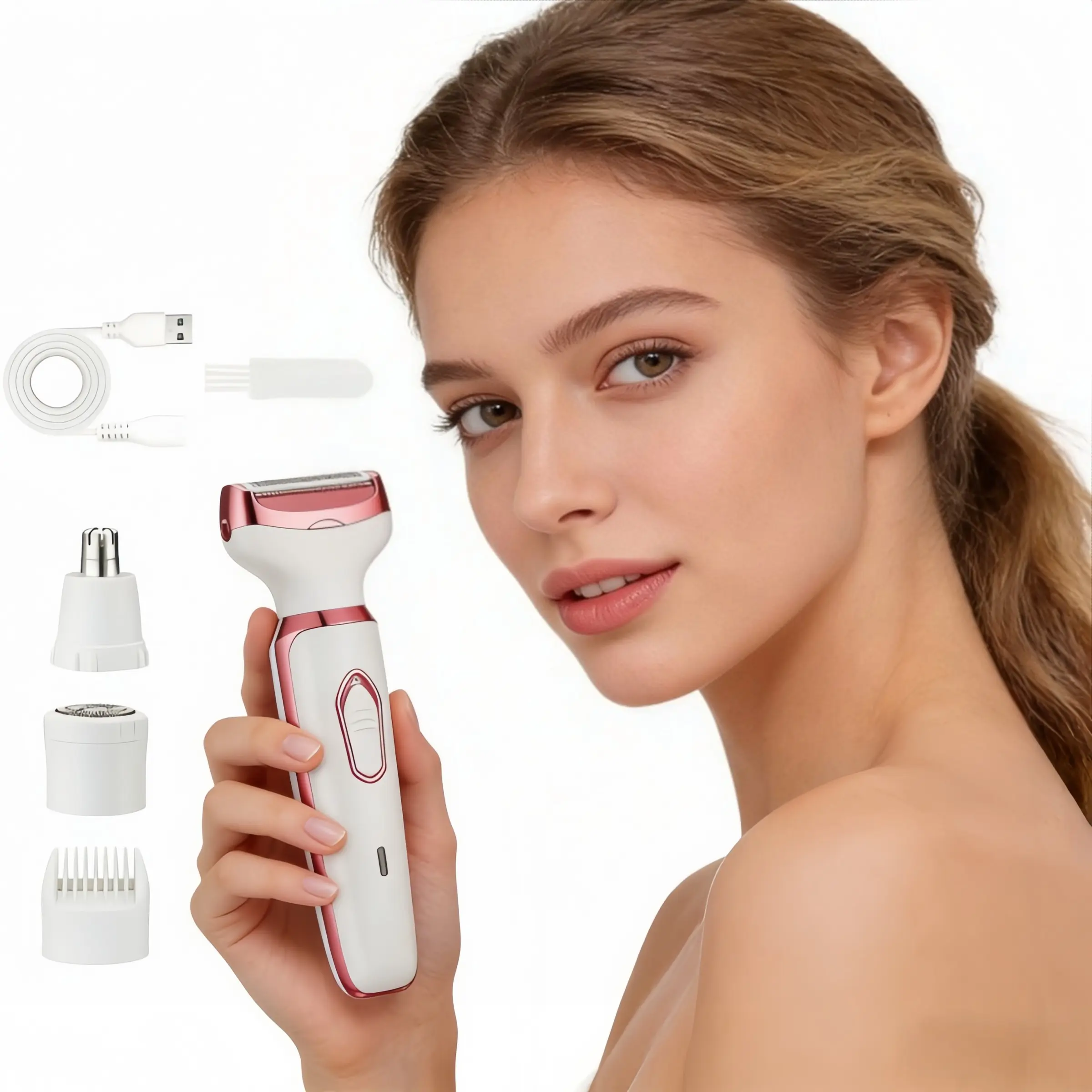 4-in-1 women's electric nose hair shaver, multi-function epilator set, USB Rechargeable Shaver, Cordless Body Shaver, Body Facial Trimmer, Body Groomer Shaver, suitable for face, nose, armpits and bikini trimming - Mother's Day & Valentine's Day