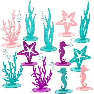 20Pcs Mermaid Birthday Decorations Felt Table Centerpiece Under the Sea Party Decorations Supplies for Ocean Theme Little Mermaid Birthday Party Shower - Home Improvement.