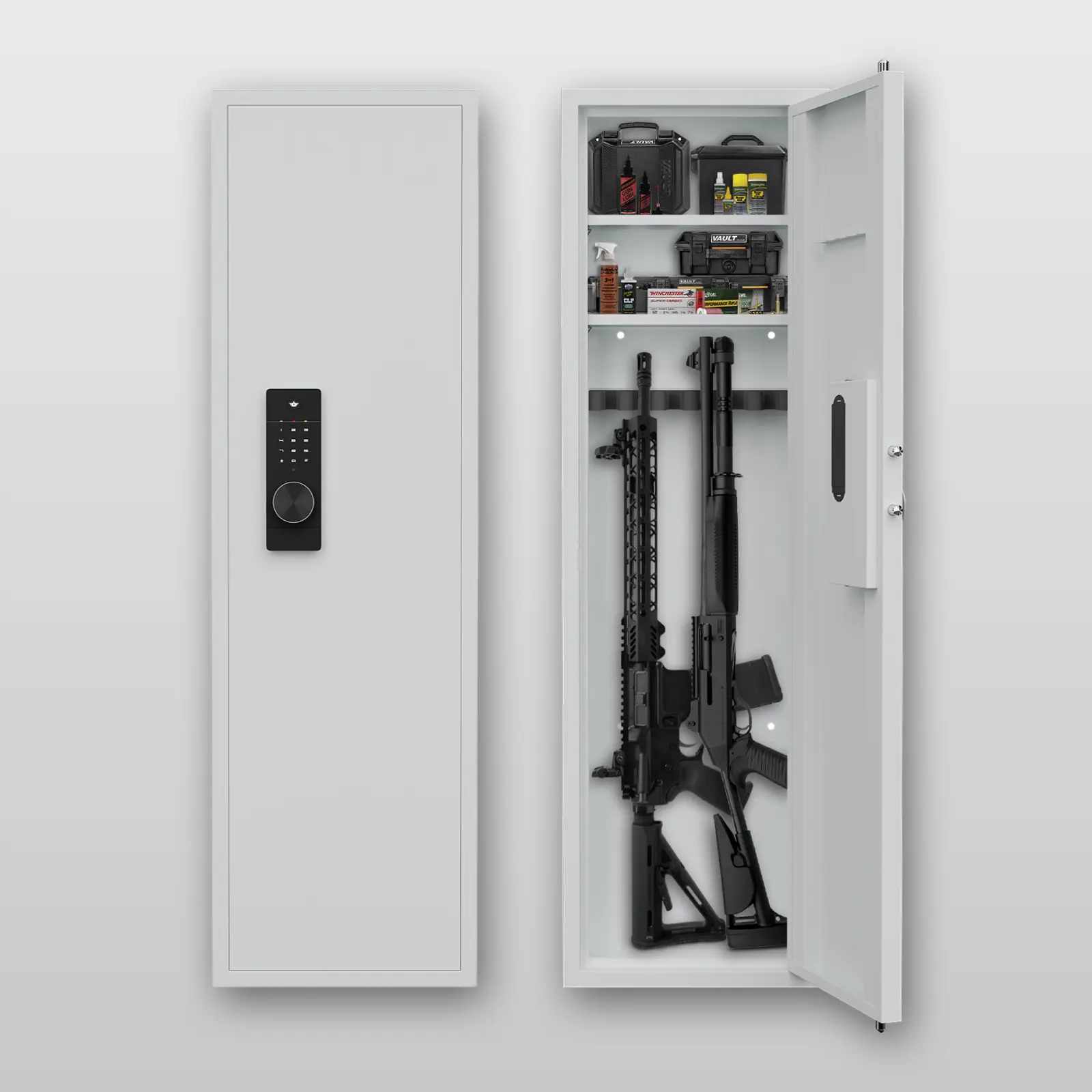 SLATE Hidden Wall Safe Between Standard Studs, Passcode Key Access, Home Office Bedroom, White Safes for Rifle valuable gears