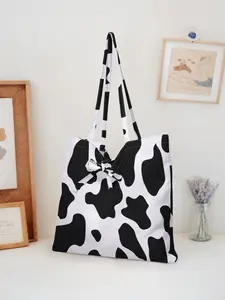 Cow Pattern Printed Tote Bag, Stylish Fashion Belted Shoulder Backpack, Reusable Handbag, Lightweight Shopping Bag, Multifunctional Shopping Bag, Casual Shopping Bag for All Seasons