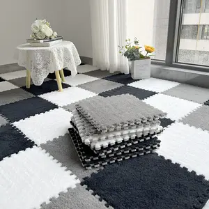 24-Piece Long Pile Patchwork Rug Set, Washable Floor Mat, Interlocking Mats for Bedroom & Living Room, Home Use, 6mm Eva Foam Base, Carpet Mats