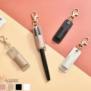Portable Compact Keychain Pen Holder, 1 Count PU Badge Pencil Case with Clip, Pen Holder Keychain Gifts for Indoor & Outdoor