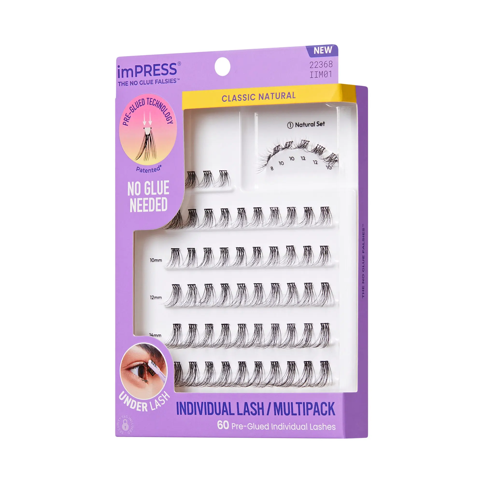 Impress Falsies Pre-Glued Individual False Eyelashes Multipack - Classic Natural | 60 Lash Clusters, 8mm-16mm