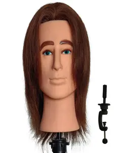 Human Model Head with Hair, Hair Training Head, Hair Styling Practice Training Head, Hair Styling Tool for Barber Shop Salon