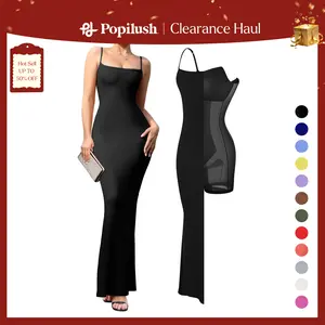 Popilush  Modal Built-in Shapewear Maxi Dress for Women - Sleeveless Spaghetti Strap Backless Slimming Dress for Cocktail Party Basic Minimalist Elegant Outfits