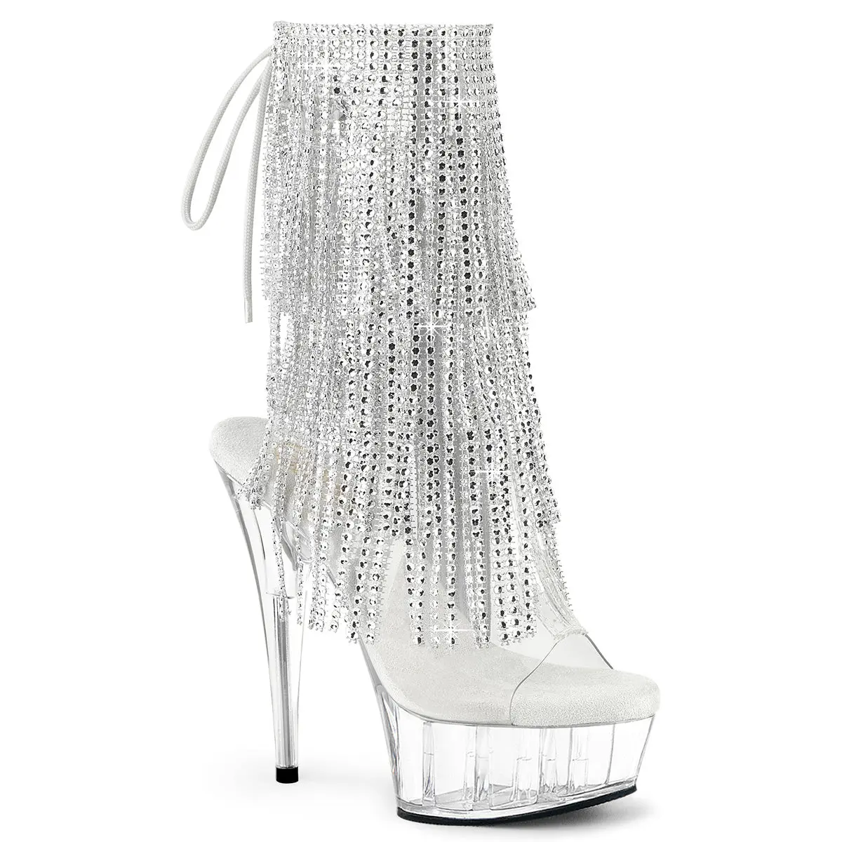 6 Inch Heel DELIGHT-1017RSF Clear Silver Dress Boot Platform